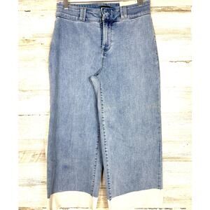 NYDJ Womens 4 Blue Denim Wide-Leg Capri Jeans White Hem Boho Zip NEW